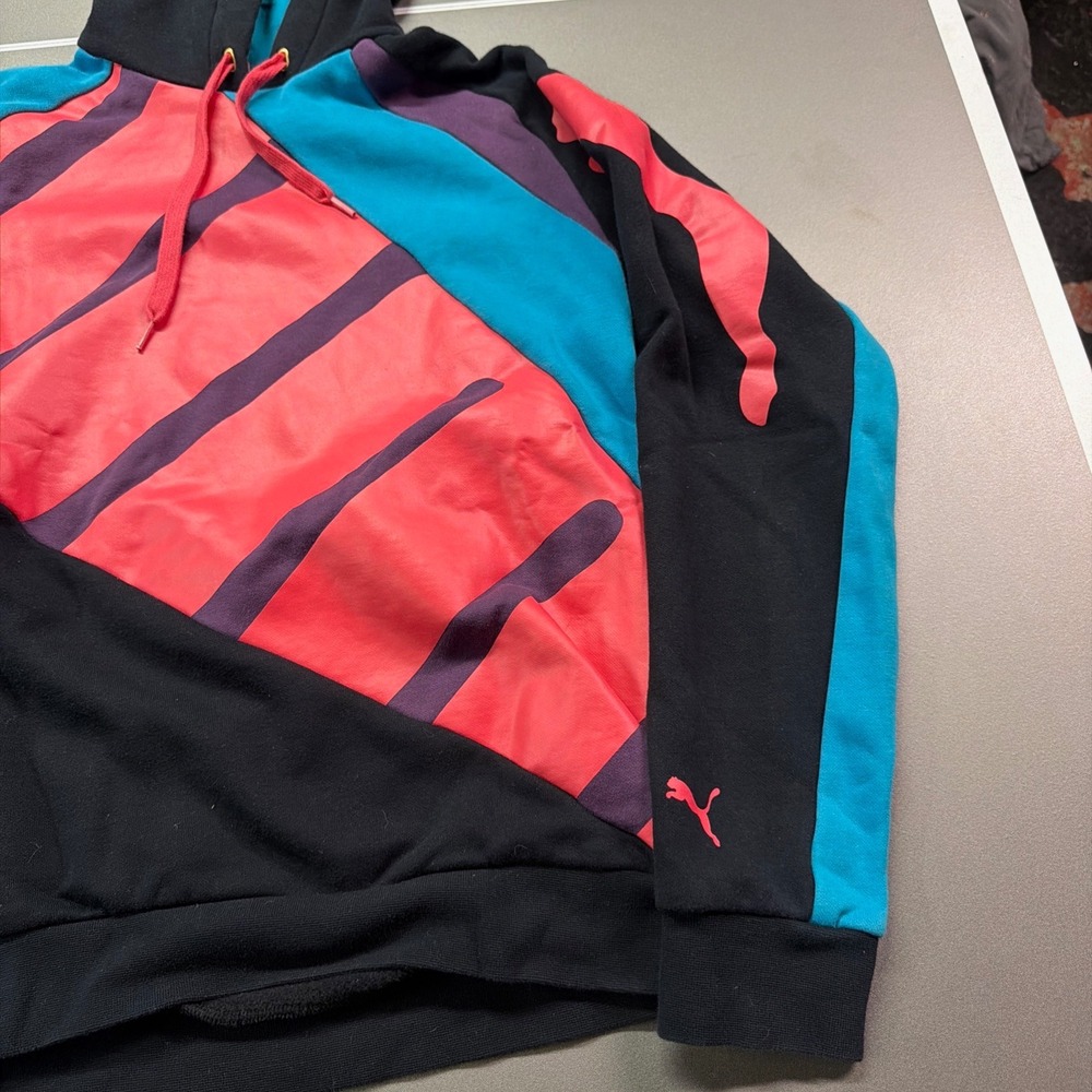 Puma Mens Sportlifestyle Colorblock Hoodie Black Pink Teal Graphic Sweatshirt M - Picture 5 of 6